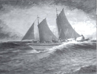 Mynd:Áttæringurinn Ísak hleypur í öldu undir fullum seglum.png