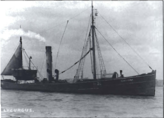 Mynd:Lycurgus frá Hull, smíðaðitr 1890. 146 brl. Afsömu gerð ogfyrsti togarinn á lslandsmiðum Aquarius GY 76.png