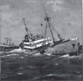 Mynd:Franskur togari að taka inn trollið á Íslandsmiðum.png