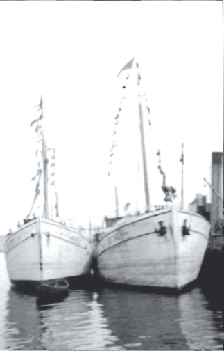 Mynd:Á myndinni sjást Helgi VE 333 og Helgi Helgason VE 343. Myndin var tekin á sjómannadaginn 1948. Ef grannt er skoðað má sjá fiturðndina á bátunum eftir Hvalffarðarsíldina.png