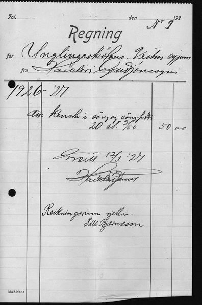 Mynd:Unglingaskólinn Reikningar 1926 - 1927 (4).jpg