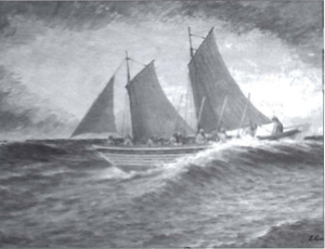 Áttæringurinn Ísak hleypur í öldu undir fullum seglum.png